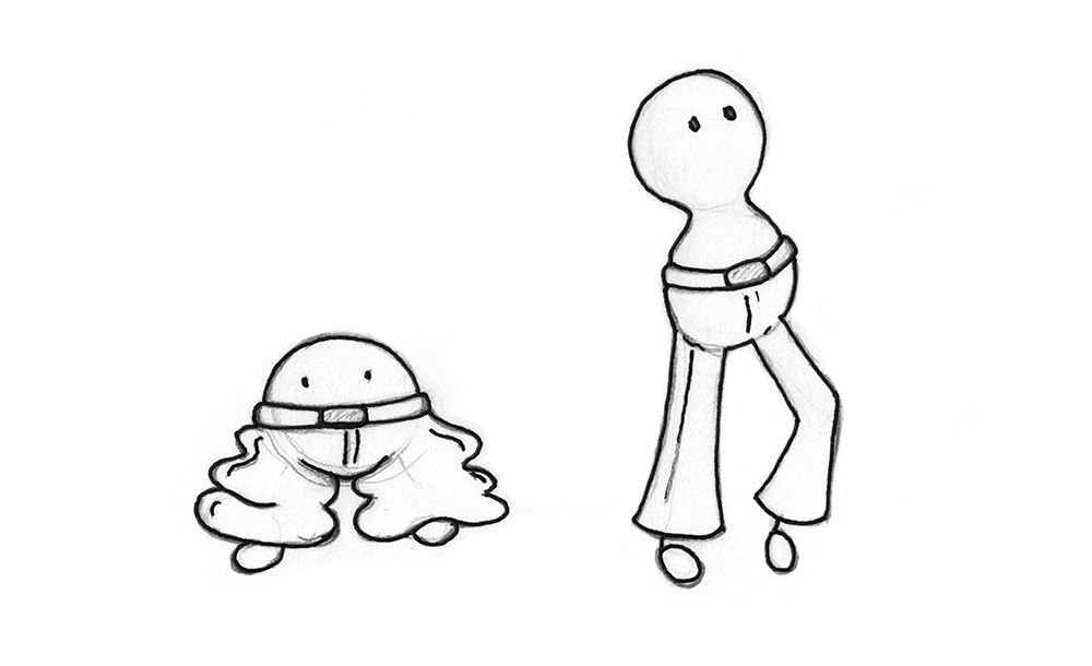 Illustration: 2 beings, that both wear the same size of pants. For one being it is way too big, for the other one it fits well.