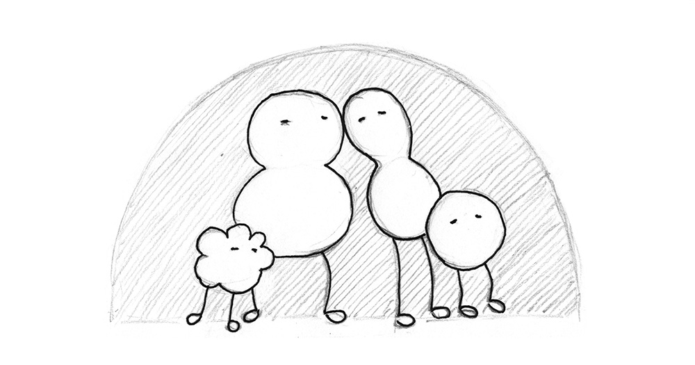 Illustration: A happy family of different beings.