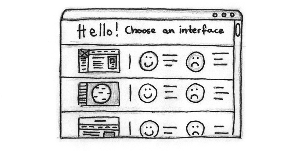 Illustration: A selection screen that shows several interface options, their pros and cons.